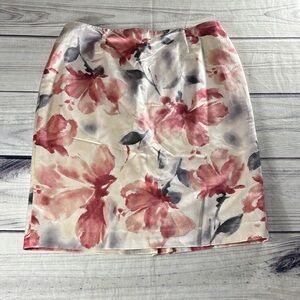 Jones New York Pink and Cream Floral Pencil Skirt Silk Cotton Preppy